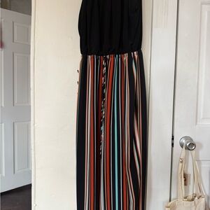 Emma& Michele Black Top Multi-Stripe Jumpsuit